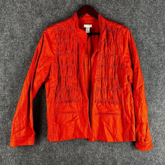 Chicos Shacket Womens Medium Orange Cotton Nylon Stretch Shirt Jacket Pockets - Picture 1 of 6